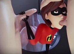 Elastigirl de Los Increíbles participando en una intensa doble sesión de sexo