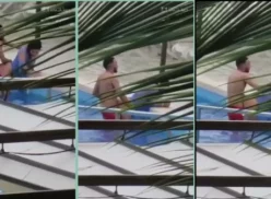 Laura Tejada siendo grabada mientras disfrutaba en la piscina