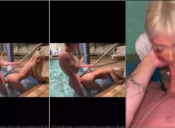 Izzy grabó un video mamando un helado en la piscina junto a unos conejitos