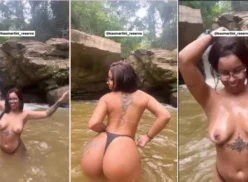 A Kau Martini se le filtraron fotos mientras se bañaba en una cascada sin el top del bikini