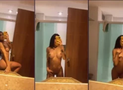 Ana Barreto mostrando su cuerpo desnudo mientras se luce frente al espejo