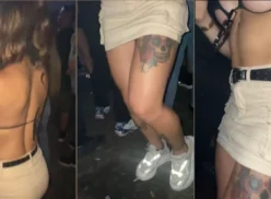 Anne Belotti mostrando sus pezones en público en la fiesta