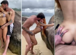 Fadinha Maju practica sexo oral y folla con un surfista en la playa, terminando con eyaculación sobre ella