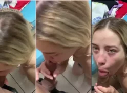 Geovana Ribeiro, la rubia, haciendo una gran mamada a un afortunado con una gran polla