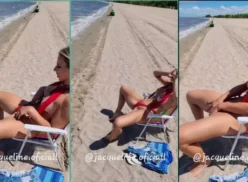 Jacqueline Darley de Youtube es captada tomando sol en la playa con un atrevido escote