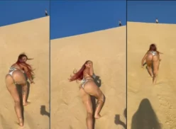 Maria Eugênia dando un sensual paseo por las dunas, lentamente con su gran culo afuera