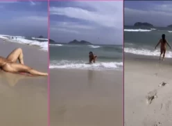 Mujer melon mostrando todo en publico en la playa