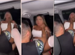 Rubia traviesa de Onlyfans brindando momentos de intenso placer con su chico en el auto, cabalgando con intensidad y demostrando total dedicación