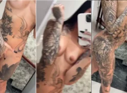 Thayná Crispim, la joven con tatuajes que muestra su cuerpo sin ropa