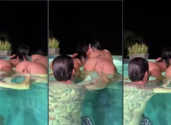 Trío en la piscina de Japa Nordestina con una sensual morena y un afortunado comensal