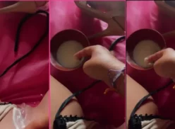 Vivi Fernandes jugando con leche condensada en su coño rosado