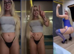 Isadora Vale, la rubia caliente, haciendo alarde de twerking y mostrando su culo delante de la cámara, luciendo unas braguitas muy sexys y resaltando sus curvas