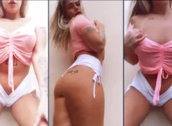 Karine Clerice balanceando sus pantalones cortos ajustados a su coño