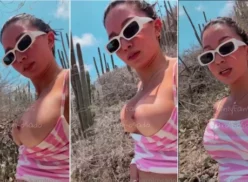 Karol Rosado, la famosa colombiana, fue captada mostrando sus tetas al aire libre en plena naturaleza