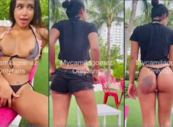 La influencer onlyfans Camila Gomez haciendo un sensual video en bikini en Privacy en el jardín