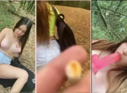 Valeria Castañeda, conocida por sus sensuales actuaciones, fue captada divirtiéndose con un juguete en el bosque