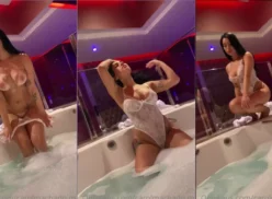 Carol Machado, una mujer increíble, haciendo twerking mientras se quita las bragas en un baño de burbujas