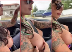 Alex Mucci fue pillada en un coche amateur conduciendo con las tetas al descubierto