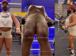 Kriss Hotwife enseñando las tetas mientras entrena en el gimnasio