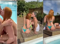 Lilika Teixeira disfrutando de un momento íntimo con una joven pelirroja junto a la piscina