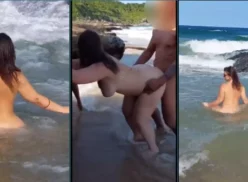 En la playa, la ardiente casada Bárbara Camila se desnuda y folla con un chico musculoso y dotado