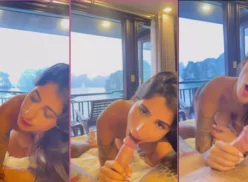 Gabi Saleh practica sexo oral y acaba con esperma en la cara y la boca