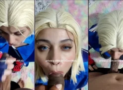 Kaly, una cosplayer caliente, está de rodillas haciéndole una mamada húmeda a su novio