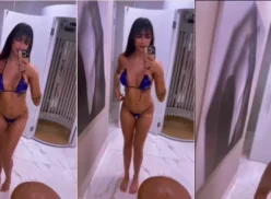 Mostrando su pequeña marca de sol, Playmatemahiza se muestra toda sensual