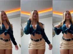 Sarah Estanislau, una tiktoker de cabello rubio, bailando con poca ropa