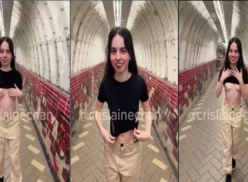 Crislaine Chan mostrando sus tetas naturales en público en el metro