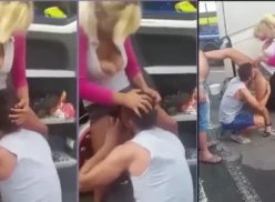 Amateur pillado camionero haciéndole un buen polvo oral a una mujer en la calle