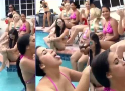 La tonta traviesa se divierte en la piscina con una polla y recibe una recompensa en la fiesta con sus amigos