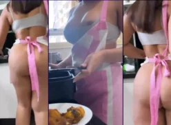 Lina Nakamura cocinando sin ropa interior y luciendo ante su pareja