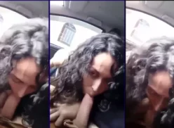 Morena traviesa es pillada dándole a un hombre una buena follada oral en el coche