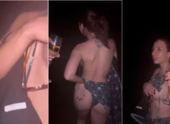 Profesora de inglés borracha con ganas de tener sexo al aire libre por la noche