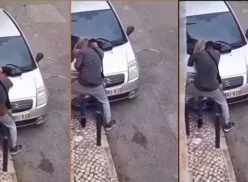 Video casero muestra a una mujer rubia teniendo sexo con un hombre negro en público