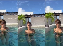 Vídeo porno amateur de Dribrazil mostrando sus turgentes pechos naturales mientras disfruta de la piscina